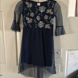 Wonder Nation Navy Blue Embellished Ruffled Dress
